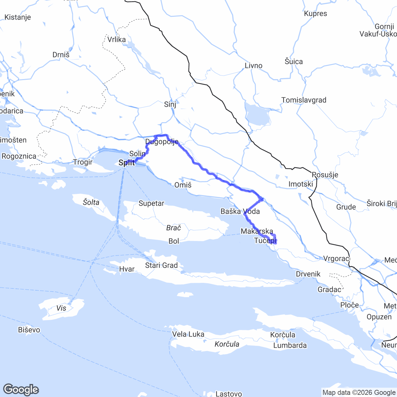 Route from Split to Skywalk Biokovo